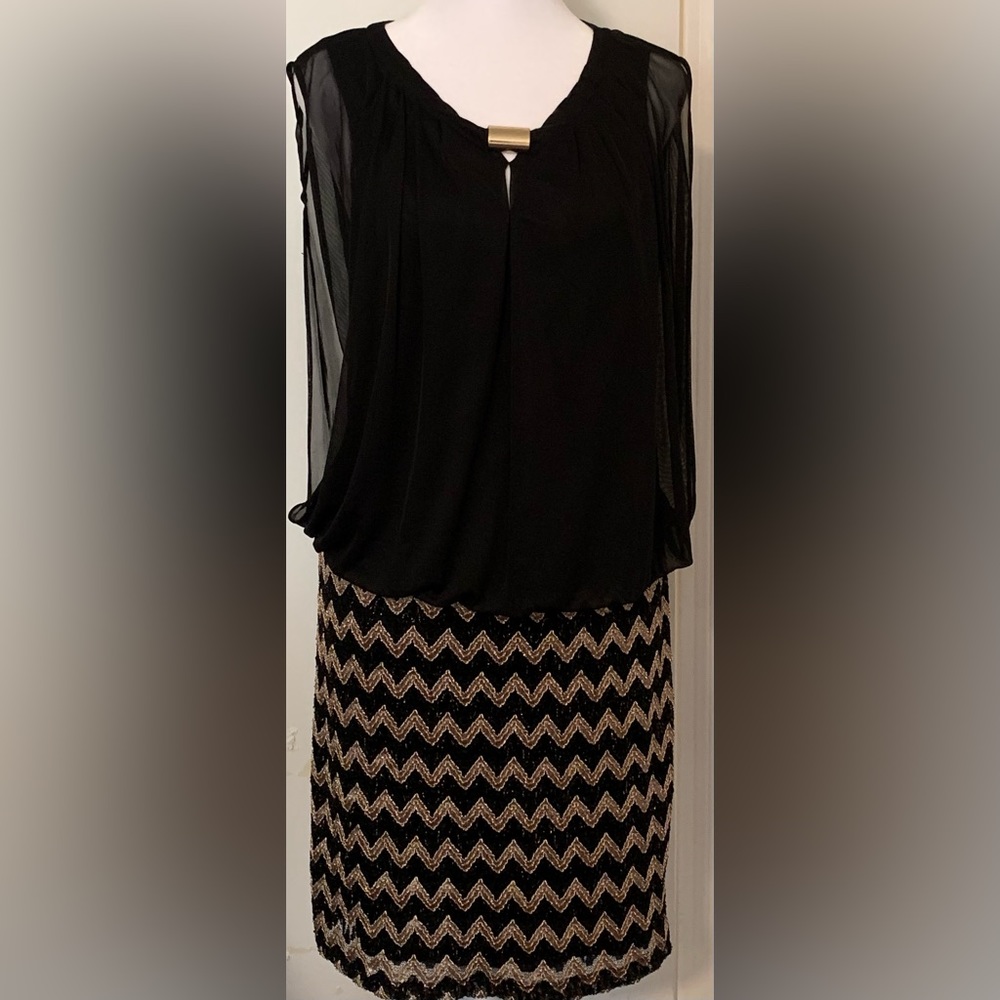 Perceptions New York Black & Gold Zig Zag Dress Size 10